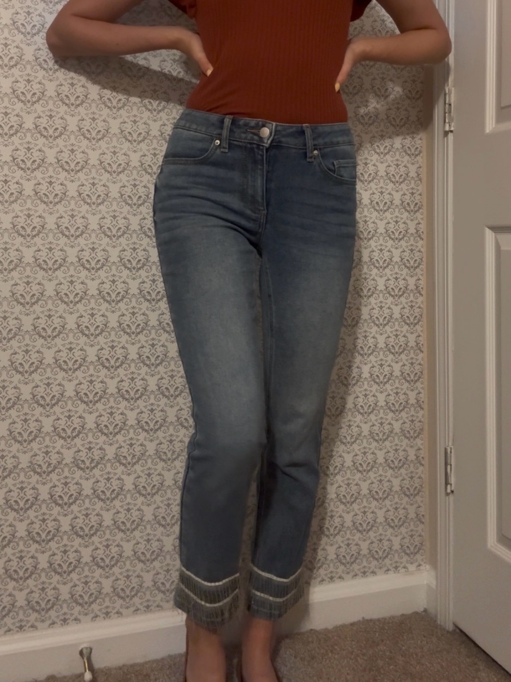 Cato high-rise cropped denim jeans with chain fringe